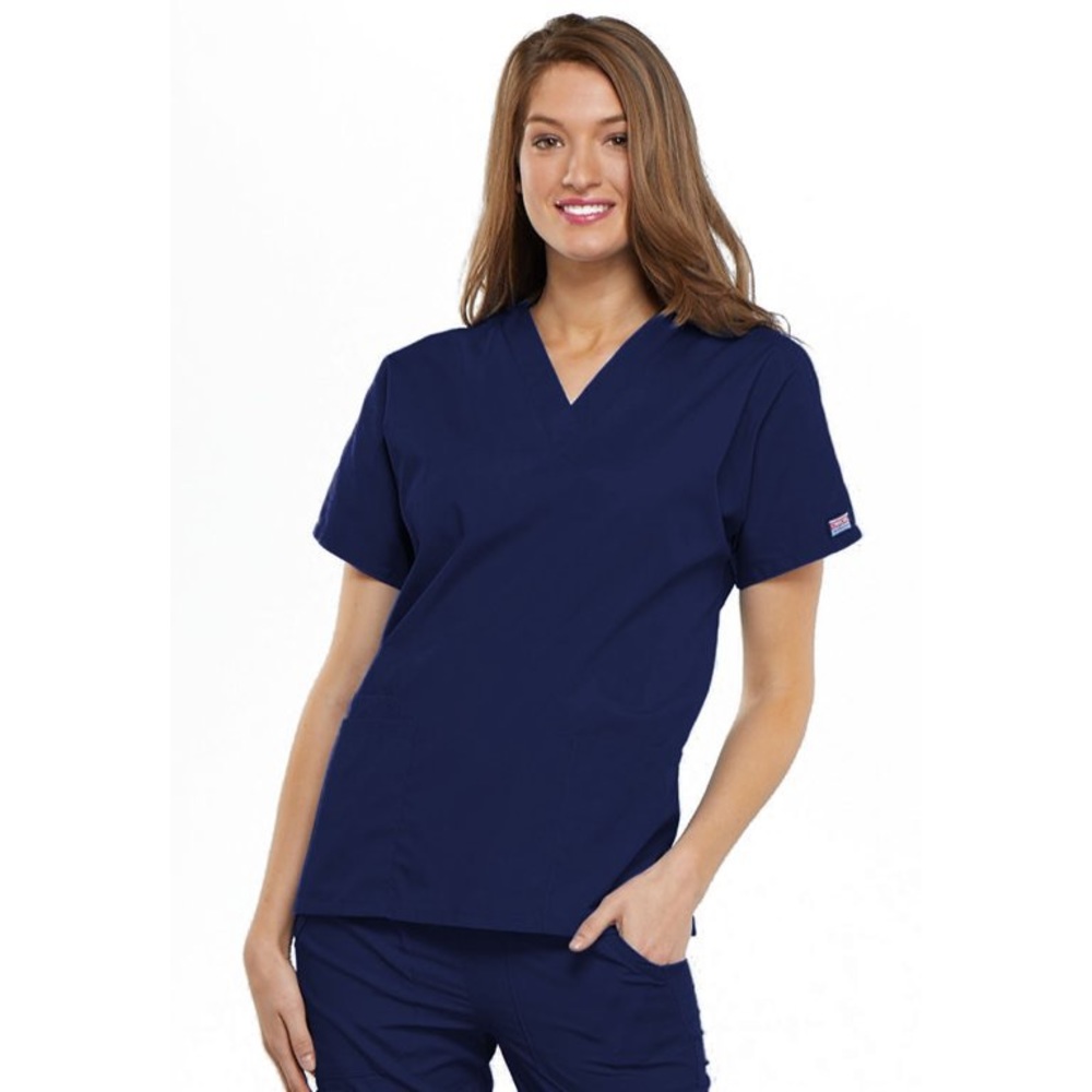 Medium - Cherokee Workwear Women's Scrub Top V-Neck 4700 - Navy Blue - Set of 2